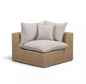 Cali Light Gray Performance Fabric & Brown Wicker Outdoor Corner Chair