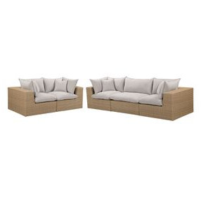 Cali Light Gray Fabric & Brown Wicker Modular Outdoor Conversation Set