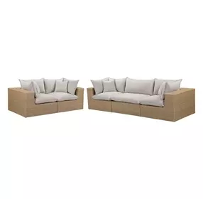 Cali Light Gray Fabric & Brown Wicker Modular Outdoor Conversation Set