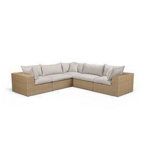 Cali Light Gray Fabric & Brown Wicker Modular Outdoor L-Sectional