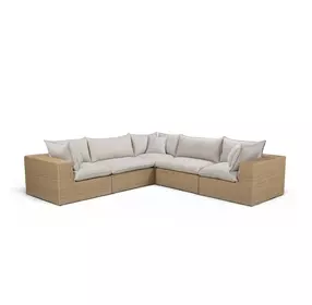 Cali Light Gray Fabric & Brown Wicker Modular Outdoor L-Sectional