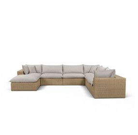 Cali Light Gray Fabric & Brown Wicker Modular Outdoor Large Chaise Sectional
