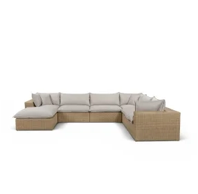 Cali Light Gray Fabric & Brown Wicker Modular Outdoor Large Chaise Sectional