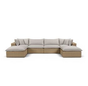 Cali Light Gray Fabric & Brown Wicker Modular Outdoor U-Chaise Sectional