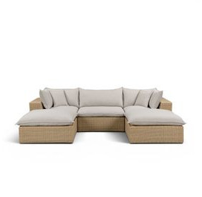 Cali Light Gray Fabric & Brown Wicker Modular Outdoor Small U-Chaise Sectional