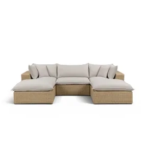 Cali Light Gray Fabric & Brown Wicker Modular Outdoor Small U-Chaise Sectional