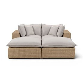Cali Light Gray Fabric & Brown Wicker Modular Outdoor Double Chaise