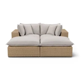 Cali Light Gray Fabric & Brown Wicker Modular Outdoor Double Chaise