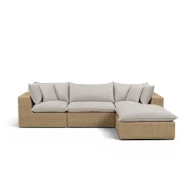 Cali Light Gray Fabric & Brown Wicker Modular Outdoor Sectional