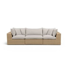 Cali Light Gray Fabric & Brown Wicker 121" Modular Outdoor Sofa