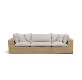 Cali Light Gray Fabric & Brown Wicker Modular Outdoor Sofa