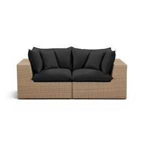 Cali Black Fabric & Brown Wicker Modular Outdoor Loveseat