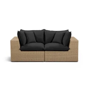 Cali Black Fabric & Brown Wicker Modular Outdoor Loveseat