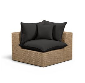 Cali Black Performance Fabric & Brown Wicker Outdoor Corner Chair