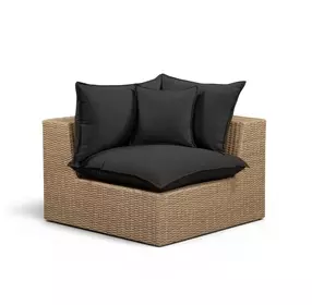 Cali Black Performance Fabric & Brown Wicker Outdoor Corner Chair