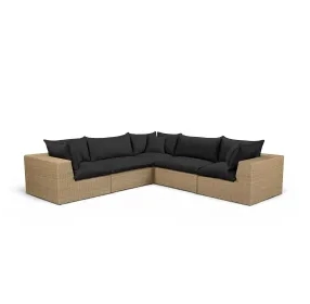 Cali Black Fabric & Brown Wicker Modular Outdoor L-Sectional