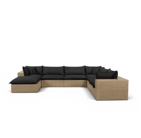 Cali Black Fabric & Brown Wicker Modular Outdoor Large Chaise Sectional