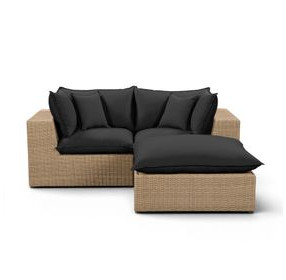 Cali Black Fabric & Brown Wicker Modular Outdoor Small Sectional