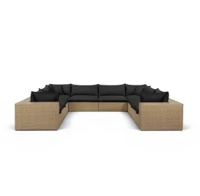 Cali Black Fabric & Brown Wicker Modular Outdoor U-Sectional