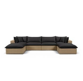 Cali Black Fabric & Brown Wicker Modular Outdoor U-Chaise Sectional