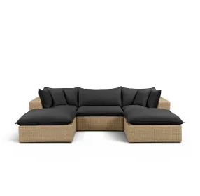 Cali Black Fabric & Brown Wicker Modular Outdoor Small U-Chaise Sectional