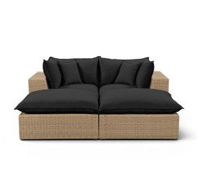 Cali Black Fabric & Brown Wicker Modular Outdoor Double Chaise