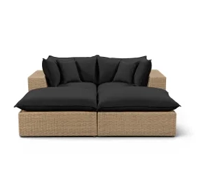 Cali Black Fabric & Brown Wicker Modular Outdoor Double Chaise