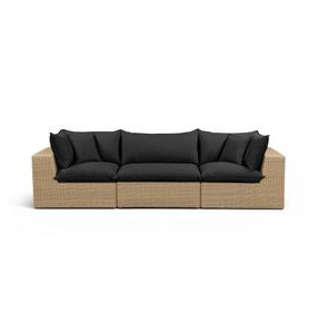 Cali Black Fabric & Brown Wicker Modular Outdoor Sofa