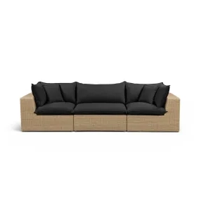 Cali Black Fabric & Brown Wicker Modular Outdoor Sofa