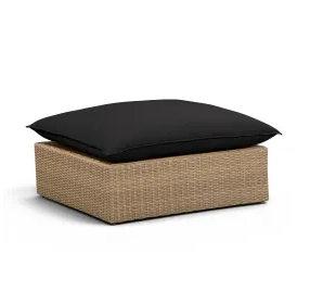Cali Black Performance Fabric & Brown Wicker Outdoor Ottoman