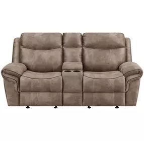 Nashville Light Brown Manual Glider Reclining Console 78" Loveseat
