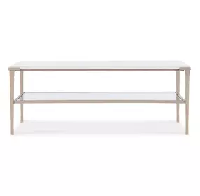 Melange Champagne Gold and White Rectangular Marble Top Jen Cocktail Table