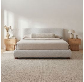 Beau Speckled Light Gray Upholstered Storage Platform Bedroom Set