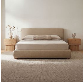 Beau Warm Beige Upholstered Storage Platform Bedroom Set