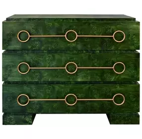 Roderick Matte Emerald Burl Wood 3 Drawer Soft Close Accent Chest