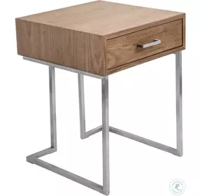 Roman Walnut Wood And Stainless Steel End Table