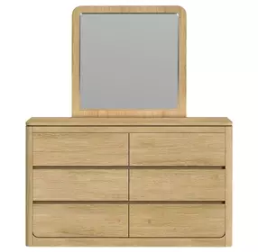 Camelot Natural 6 Drawer Dresser and Rectangular Mirror
