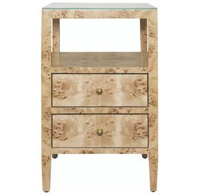 Roscoe Brown Square 2 Drawer Glass Top Side Table