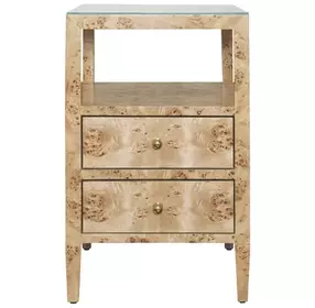 Roscoe Matte Burl Wood Soft Close 2 Drawer Side Table