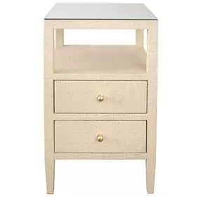 Roscoe Natural Grasscloth Soft Close 2 Drawer Side Table