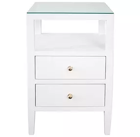 Roscoe Textured White Linen Soft Close 2 Drawer Side Table
