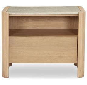 Lane Natural and Beige 1 Drawer Marble Top Nightstand