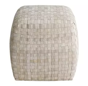 Dwell Beige Leather Upholstered Square Pouf