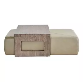 Dwell Aline Beige and Boulder Leather Upholstered Nesting Cocktail Table with Rectangular Ottoman