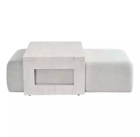 Abode Beige and River Rock Upholstered Nesting Cocktail Table with Rectangular Ottoman
