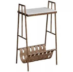 Hidden Treasures Saffiano Brown and White Rectangular Marble Top Magazine Table