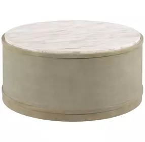 Hidden Treasures White and Brown Round Quartz Top Cocktail Table