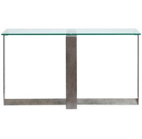 Whitehall Aged Pewter and Chrome Pucks Rectangular Glass Top Sofa Table