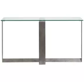 Whitehall Aged Pewter and Chrome Pucks Rectangular Glass Top Sofa Table