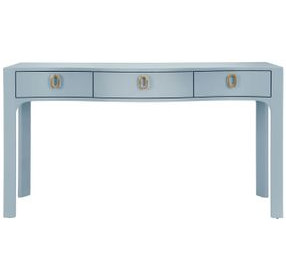Sabrina Light Blue 60" Glass Top Console Table with 3 Drawers